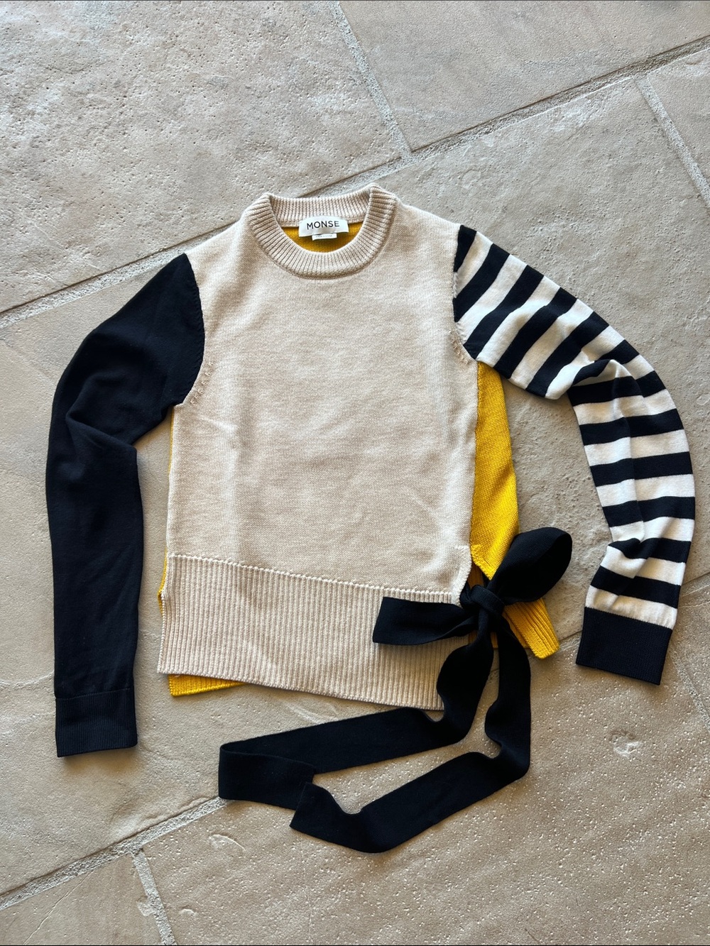 MONSE Merino Wool Colorblock Crewneck Sweater